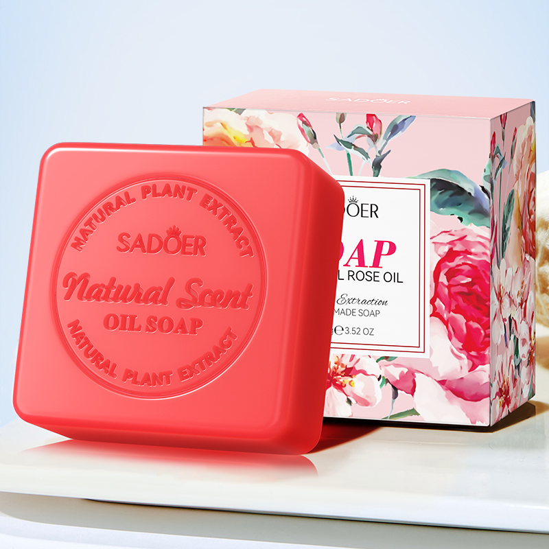 Essential Oil Soap - 手作り石鹸 天然ハーブローズエッセンシャルオイル石鹸 オイルコントロールバスソープ、肌のディープクレンジングと保湿