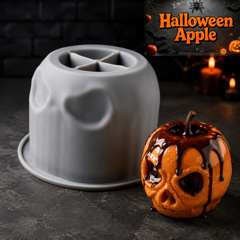 Soap Making Easy - ハロウィンスカルアップルシリコンモールド、クリエイティブなデザイン、食品グレードのシリコン製、くっつきにくく型抜きが簡単で、様々な焼き菓子、ムース、手作り石鹸、アロマセラピー製品、キャンドルなどの作成に使用できます。 ハロウィンのベーキング、ホリデーのベーキング、初心者向けのDIYに適しています。