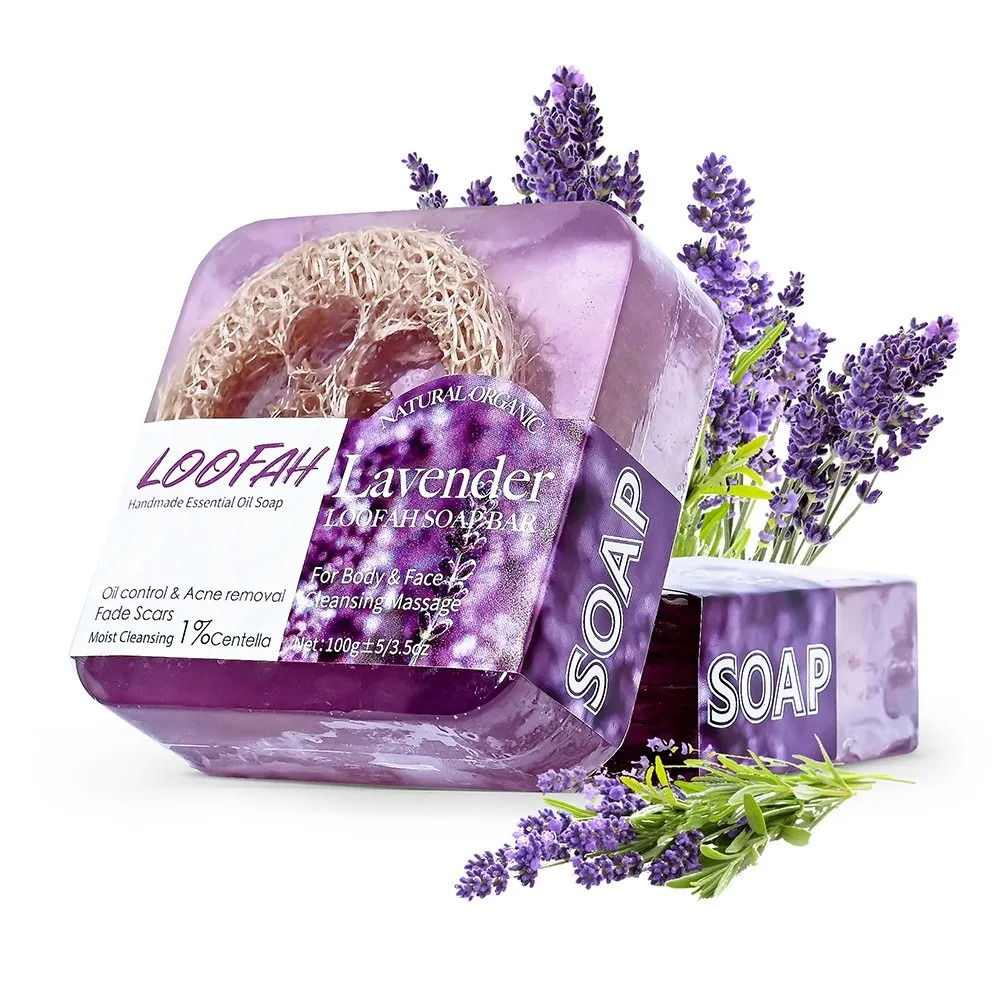 Essential Oil Soap - 100g オーガニックラベンダーエッセンシャルオイル石鹸、体、顔、手の洗浄用、爽やかな香り、肌に優しく、肌を傷つけません。