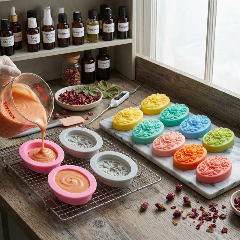 花の形をしたシリコンモールド4個、簡単に型抜きでき、再利用可 - Soap Making Handmade のレビューと価格