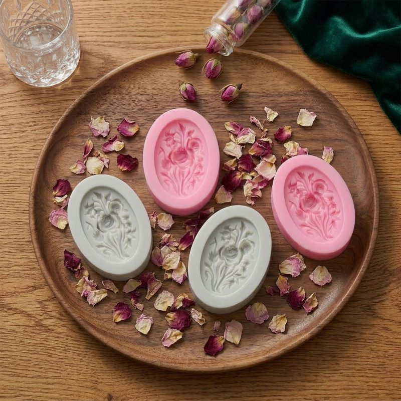 花の形をしたシリコンモールド4個、簡単に型抜きでき、再利用可 - Soap Making Handmade のレビューと価格