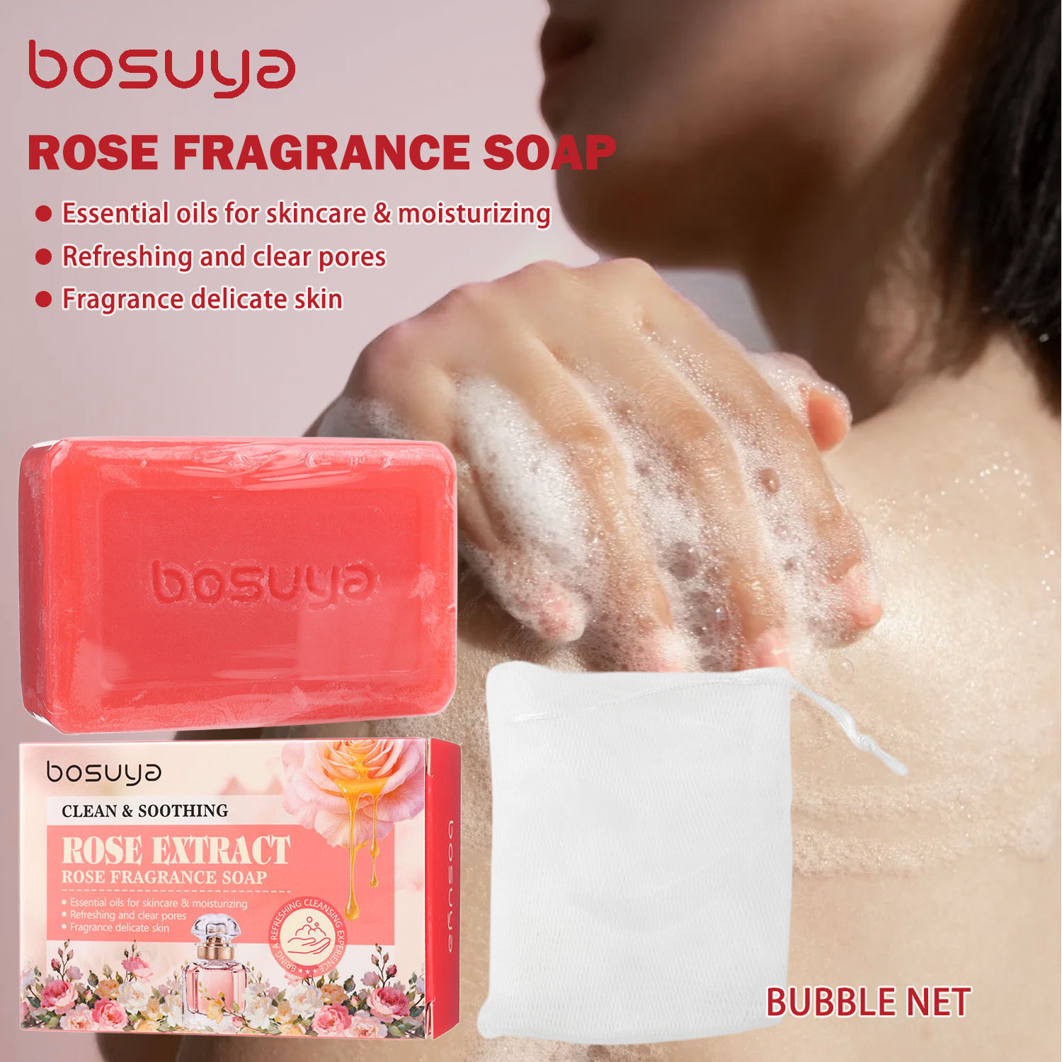 ローズソープ、ボディ＆背中洗浄石鹸、オイルコントロール、ニキ - Essential Oil Soap のレビューと価格